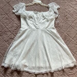 Lulu's Off The Shoulder Lace Mini Dress Preppy Cottage Summer Coquette Size L